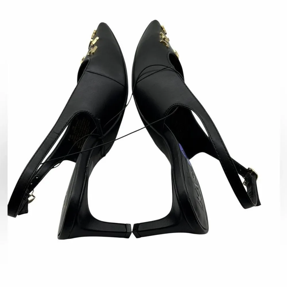 Karl Lagerfeld Paris Black Pointed Slingback Heels with Gold Logo Studs 8,5M